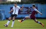 6 March 2021; Raivis Jurkovskis of Dundalk in action against Conor Kane of Drogheda United during the Jim Malone Cup match between Drogheda United and Dundalk at Head In The Game Park in Drogheda, Louth. Photo by Stephen McCarthy/Sportsfile