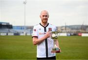 6 March 2021; Dundalk captain Chris Shields with the Jim Malone Cup following the Jim Malone Cup match between Drogheda United and Dundalk at Head In The Game Park in Drogheda, Louth. Photo by Stephen McCarthy/Sportsfile