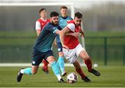 6 March 2021; Robbie Benson of St Patrick’s Athletic in action against Darren Murphy of Cobh Ramblers during the Pre-Season Friendly match between St Patrick’s Athletic and Cobh Ramblers at the FAI National Training Centre in Abbotstown, Dublin. Photo by Matt Browne/Sportsfile