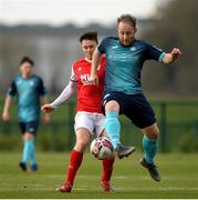 6 March 2021; David O'Leary of Cobh Ramblers in action against Jay McClelland of St Patrick’s Athletic during the Pre-Season Friendly match between St Patrick’s Athletic and Cobh Ramblers at the FAI National Training Centre in Abbotstown, Dublin. Photo by Matt Browne/Sportsfile