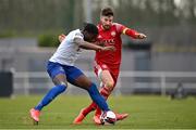6 March 2021; Tunmise Sobowale of Waterford in action against Gearóid Morrissey of Cork City during the pre-season friendly match between Waterford and Cork City at the RSC in Waterford. Photo by Seb Daly/Sportsfile