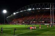 5 March 2021; A general view of a scrum in an empty stadium during the Guinness PRO14 match between Munster and Connacht at Thomond Park in Limerick. Photo by Ramsey Cardy/Sportsfile