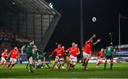 5 March 2021; Jack Carty of Connacht clears under pressure from Niall Scannell of Munster during the Guinness PRO14 match between Munster and Connacht at Thomond Park in Limerick. Photo by Ramsey Cardy/Sportsfile