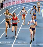 6 March 2021; Keely Hodgkinson of Great Britain wins her semi-final of the Women's 800m from Lore Hoffmann of Switzerland and Christina Hering of Germany during the second session on day two of the European Indoor Athletics Championships at Arena Torun in Torun, Poland. Photo by Sam Barnes/Sportsfile