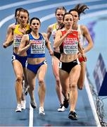 6 March 2021; Elena Bello of Italy and Selina Rutz-Büchel of Switzerland compete in the Women's 800m semi-final during the second session on day two of the European Indoor Athletics Championships at Arena Torun in Torun, Poland. Photo by Sam Barnes/Sportsfile