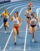 6 March 2021; Joanna Józwik of Poland and Isabelle Boffey of Great Britain cross the line in the Women's 800m semi-final during the second session on day two of the European Indoor Athletics Championships at Arena Torun in Torun, Poland. Photo by Sam Barnes/Sportsfile