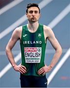 6 March 2021; Mark English of Ireland prior to the Men's 800m semi-final during the second session on day two of the European Indoor Athletics Championships at Arena Torun in Torun, Poland. Photo by Sam Barnes/Sportsfile