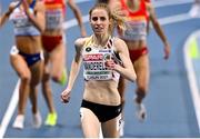 6 March 2021; Elise Vanderelst of Belgium comes home to win gold in the Women's 1500m final during the second session on day two of the European Indoor Athletics Championships at Arena Torun in Torun, Poland. Photo by Sam Barnes/Sportsfile
