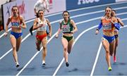6 March 2021; Femke Bol of Netherlands, Justyna Swiety-Ersetic of Poland, Phil Healy of Ireland and Lieke Klaver of Netherlands compete in the Women's 400m final during the second session on day two of the European Indoor Athletics Championships at Arena Torun in Torun, Poland. Photo by Sam Barnes/Sportsfile