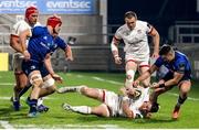 6 March 2021; James Hume of Ulster is tackled by Cian Kelleher of Leinster during the Guinness PRO14 match between Ulster and Leinster at Kingspan Stadium in Belfast. Photo by John Dickson/Sportsfile