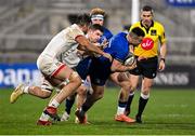 6 March 2021; Cian Kelleher of Leinster is tackled by Alan O'Connor, left, and Nick Timoney of Ulster during the Guinness PRO14 match between Ulster and Leinster at Kingspan Stadium in Belfast. Photo by Ramsey Cardy/Sportsfile