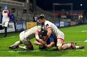 6 March 2021; Ed Byrne of Leinster scores his side's third try during the Guinness PRO14 match between Ulster and Leinster at Kingspan Stadium in Belfast. Photo by Ramsey Cardy/Sportsfile