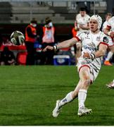 6 March 2021; Michael Lowry moves the ball wide for Ulster during the Guinness PRO14 match between Ulster and Leinster at Kingspan Stadium in Belfast. Photo by John Dickson/Sportsfile