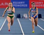 7 March 2021; Molly Scott of Ireland and Irene Siragusa of Italy compete in their heat of the Women's 60m during the first session on day three of the European Indoor Athletics Championships at Arena Torun in Torun, Poland. Photo by Sam Barnes/Sportsfile