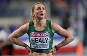 7 March 2021; Joan Healy of Ireland after finishing eighth in her heat of the Women's 60m during the first session on day three of the European Indoor Athletics Championships at Arena Torun in Torun, Poland. Photo by Sam Barnes/Sportsfile