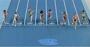 7 March 2021; Ajla Del Ponte of Switzerland wins her heat of the Women's 60m from Paula Sevilla of Spain, Rafailía Spanoudáki-Hatziríga of Greece, Joan Healy of Ireland, Olivia Fotopoulou of Cyprus, Milana Tirnanic of Serbia, Inna Eftimova of Bulgaria and Rosalina Santos of Portugal during the first session on day three of the European Indoor Athletics Championships at Arena Torun in Torun, Poland. Photo by Sam Barnes/Sportsfile