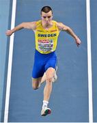 7 March 2021; Jesper Hellström of Sweden competes in the Men's Triple Jump Final during the first session on day three of the European Indoor Athletics Championships at Arena Torun in Torun, Poland. Photo by Sam Barnes/Sportsfile