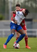 6 March 2021; Tunmise Sobowale of Waterford in action against Gearóid Morrissey of Cork City during the pre-season friendly match between Waterford and Cork City at the RSC in Waterford. Photo by Seb Daly/Sportsfile
