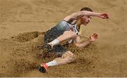 7 March 2021; Max Hess of Germany competes in the Men's Triple Jump Final during the first session on day three of the European Indoor Athletics Championships at Arena Torun in Torun, Poland. Photo by Sam Barnes/Sportsfile