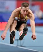 7 March 2021; Max Hess of Germany competes in the Men's Triple Jump Final during the first session on day three of the European Indoor Athletics Championships at Arena Torun in Torun, Poland. Photo by Sam Barnes/Sportsfile