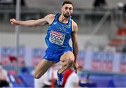 7 March 2021; Tobia Bocchi of Italy competes in the Men's Triple Jump Final during the first session on day three of the European Indoor Athletics Championships at Arena Torun in Torun, Poland. Photo by Sam Barnes/Sportsfile