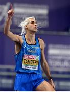7 March 2021; Gianmarco Tamberi of Italy celebrates clearing 2m 29cm on his first attempt in the Men's High Jump Final during the first session on day three of the European Indoor Athletics Championships at Arena Torun in Torun, Poland. Photo by Sam Barnes/Sportsfile