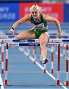 7 March 2021; Sarah Lavin of Ireland on her way to finishing fourth in her semi-final of the Women's 60m Hurdles during the first session on day three of the European Indoor Athletics Championships at Arena Torun in Torun, Poland. Photo by Sam Barnes/Sportsfile