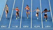 7 March 2021; Ciara Neville of Ireland, Salomé Kora of Switzerland, Naomi Sedney of Netherlands, Jennifer Montag of Germany and Carolle Zahi of France in the semi-final of the Women's 60m during the first session on day three of the European Indoor Athletics Championships at Arena Torun in Torun, Poland. Photo by Sam Barnes/Sportsfile