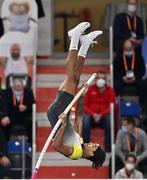 7 March 2021; Bo Kanda Lita Baehre of Germany competes in the Men's Pole Vault Final during the second session on day three of the European Indoor Athletics Championships at Arena Torun in Torun, Poland. Photo by Sam Barnes/Sportsfile