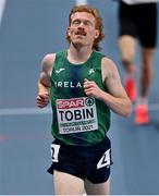 7 March 2021; Séan Tobin of Ireland crosses the line to finish 11th in the Men's 3000m Final during the second session on day three of the European Indoor Athletics Championships at Arena Torun in Torun, Poland. Photo by Sam Barnes/Sportsfile