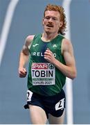 7 March 2021; Séan Tobin of Ireland on his way to finishing 11th in the Men's 3000m Final during the second session on day three of the European Indoor Athletics Championships at Arena Torun in Torun, Poland. Photo by Sam Barnes/Sportsfile