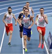 7 March 2021; Jamie Webb of Great Britain leads Patryk Dobek of Poland and Adam Kszczot of Poland in the Men's 800m Final during the second session on day three of the European Indoor Athletics Championships at Arena Torun in Torun, Poland. Photo by Sam Barnes/Sportsfile
