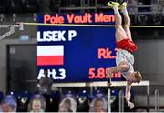 7 March 2021; Piotr Lisek of Poland competes in the Men's Pole Vault Final during the second session on day three of the European Indoor Athletics Championships at Arena Torun in Torun, Poland. Photo by Sam Barnes/Sportsfile