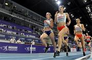 7 March 2021; Keely Hodgkinson of Great Britain races with Joanna Jozwik of Poland and Angelika Cichocka of Poland on her way to winning gold in the Women's 800m Final during the second session on day three of the European Indoor Athletics Championships at Arena Torun in Torun, Poland. Photo by Sam Barnes/Sportsfile