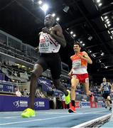 7 March 2021; Isaac Kimeli of Belgium leads Adel Mechaal of Spain in the Men's 3000m Final during the second session on day three of the European Indoor Athletics Championships at Arena Torun in Torun, Poland. Photo by Sam Barnes/Sportsfile