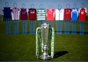 10 March 2021; The SSE Airtricity League Premier Division trophy and jersey's from the participating clubs during the launch of the 2021 SSE Airtricity Premier & First Division and Women's National League at the FAI National Training Centre in Abbotstown, Dublin. In January SSE Airtricity announced their renewed support for the SSE Airtricity Premier and First Division and also their new commitment to the SSE Airtricity Women’s National League. This season's leagues launch sees the introduction of SSE Airtricity's ‘game of two halves’ campaign. “When you look at both the men’s and women’s leagues, you’ll see some differences, yet there is one place you will find absolute parity: the ‘commitment of the players’. No matter the League the players train and play just as hard, just as passionately. And at SSE Airtricity, we sponsor it whole.” Photo by Stephen McCarthy/Sportsfile