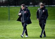 6 March 2021; Derry City manager Declan Devine, left, and Academy Director Paddy McCourt before the Pre-Season Friendly match between Bohemians and Derry City at the AUL Complex in Clonshaugh, Dublin. Photo by Piaras Ó Mídheach/Sportsfile