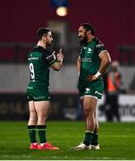 5 March 2021; Caolin Blade, left, and Bundee Aki of Connacht during the Guinness PRO14 match between Munster and Connacht at Thomond Park in Limerick. Photo by David Fitzgerald/Sportsfile