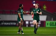 5 March 2021 Bundee Aki, left, and Jack Carty of Connacht during the Guinness PRO14 match between Munster and Connacht at Thomond Park in Limerick. Photo by David Fitzgerald/Sportsfile