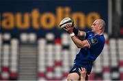6 March 2021; Rhys Ruddock of Leinster wins possession in the lineout during the Guinness PRO14 match between Ulster and Leinster at Kingspan Stadium in Belfast. Photo by Ramsey Cardy/Sportsfile