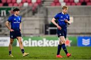 6 March 2021; Max O'Reilly, left, and Jamie Osborne of Leinster during the Guinness PRO14 match between Ulster and Leinster at Kingspan Stadium in Belfast. Photo by Ramsey Cardy/Sportsfile