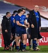 6 March 2021; Dan Sheehan, left, Jack Dunne, centre, and Devin Toner of Leinster following the Guinness PRO14 match between Ulster and Leinster at Kingspan Stadium in Belfast. Photo by Ramsey Cardy/Sportsfile