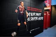11 March 2021; Bohemian FC have today announced the signing of an 18-year lease at the Dublin City University training facilities in Glasnevin. Pictured is a view of Bohemian FC wall art, showing former player Derek Pender, at DCU Sport Centre in Glasnevin, Dublin. Photo by Seb Daly/Sportsfile