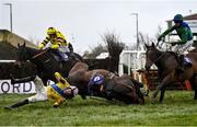 10 March 2021; Jockey Alan King falls from Take All during the Micheal O´Murchadha Memorial Handicap hurdle at Wexford Racecourse in Wexford. Photo by David Fitzgerald/Sportsfile