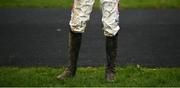 12 March 2021; The muddy feet of Robbie Power prior to the Irish Machinery Auction Beginners steeplechase at Gowran Park in Kilkenny. Photo by David Fitzgerald/Sportsfile