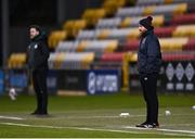 12 March 2021; Dundalk team manager Shane Keegan and Shamrock Rovers manager Stephen Bradley during the FAI President's Cup Final match between Shamrock Rovers and Dundalk at Tallaght Stadium in Dublin. Photo by Harry Murphy/Sportsfile