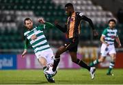 12 March 2021; Junior Ogedi-Uzokwe of Dundalk in action against Chris McCann of Shamrock Rovers during the FAI President's Cup Final match between Shamrock Rovers and Dundalk at Tallaght Stadium in Dublin. Photo by Harry Murphy/Sportsfile