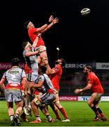 12 March 2021; Billy Holland of Munster wins possession in a lineout during the Guinness PRO14 match between Munster and Scarlets at Thomond Park in Limerick. Photo by Matt Browne/Sportsfile