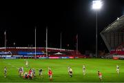 12 March 2021; Nick McCarthy of Munster clears down field during the Guinness PRO14 match between Munster and Scarlets at Thomond Park in Limerick. Photo by Ramsey Cardy/Sportsfile