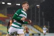 12 March 2021; Liam Scales of Shamrock Rovers celebrates after scoring his side's first goal during the FAI President's Cup Final match between Shamrock Rovers and Dundalk at Tallaght Stadium in Dublin. Photo by Stephen McCarthy/Sportsfile